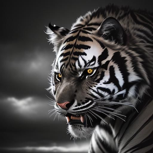 Angry Black Tiger in Thunderstorm: Hyperrealistic Image