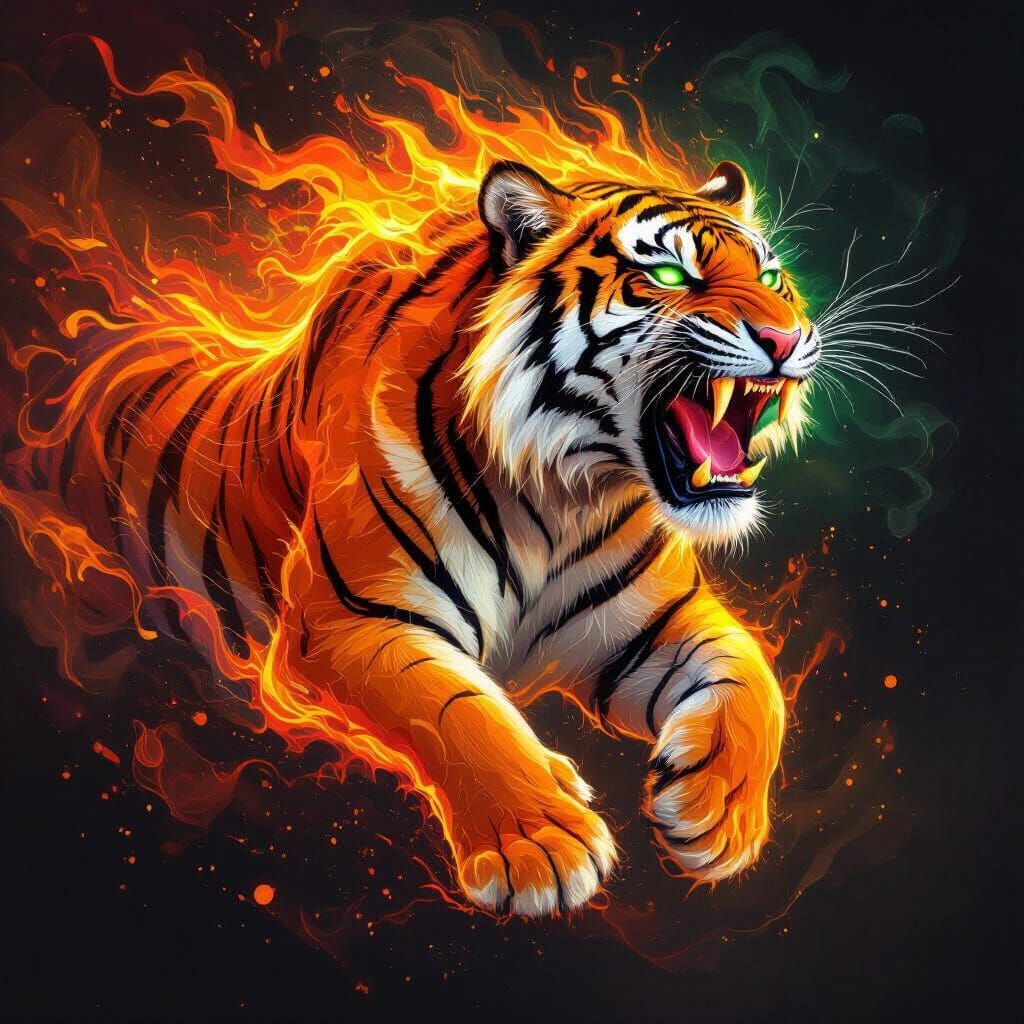 Fiery Tiger Roar Abstract Digital Painting