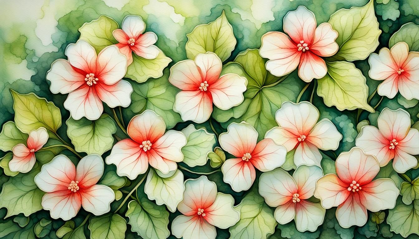 Begonia Moonlight Butterfly Flowers in Encaustic Watercolor