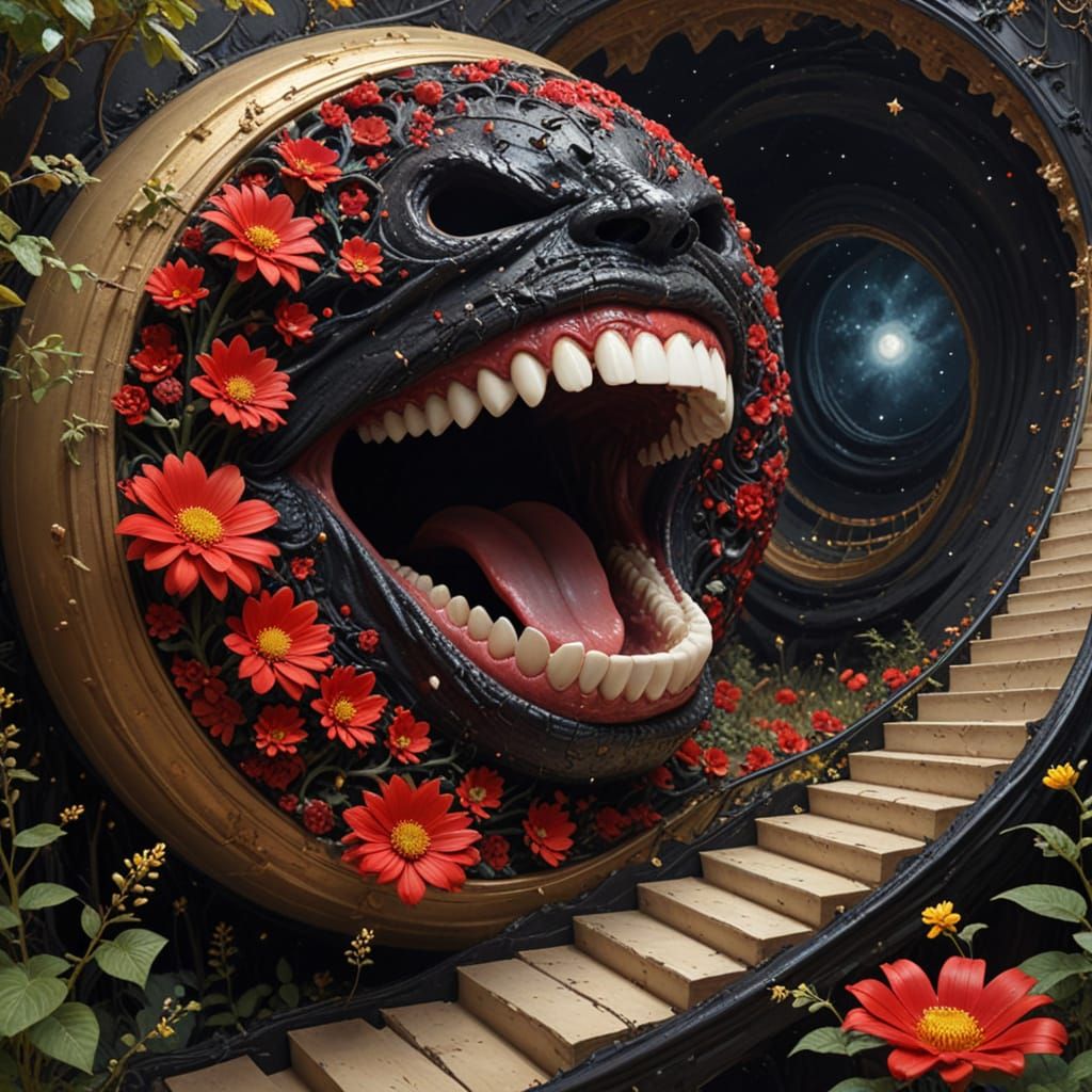 Surreal Impasto of Dark Blooming Woods with Melting 3D Forms