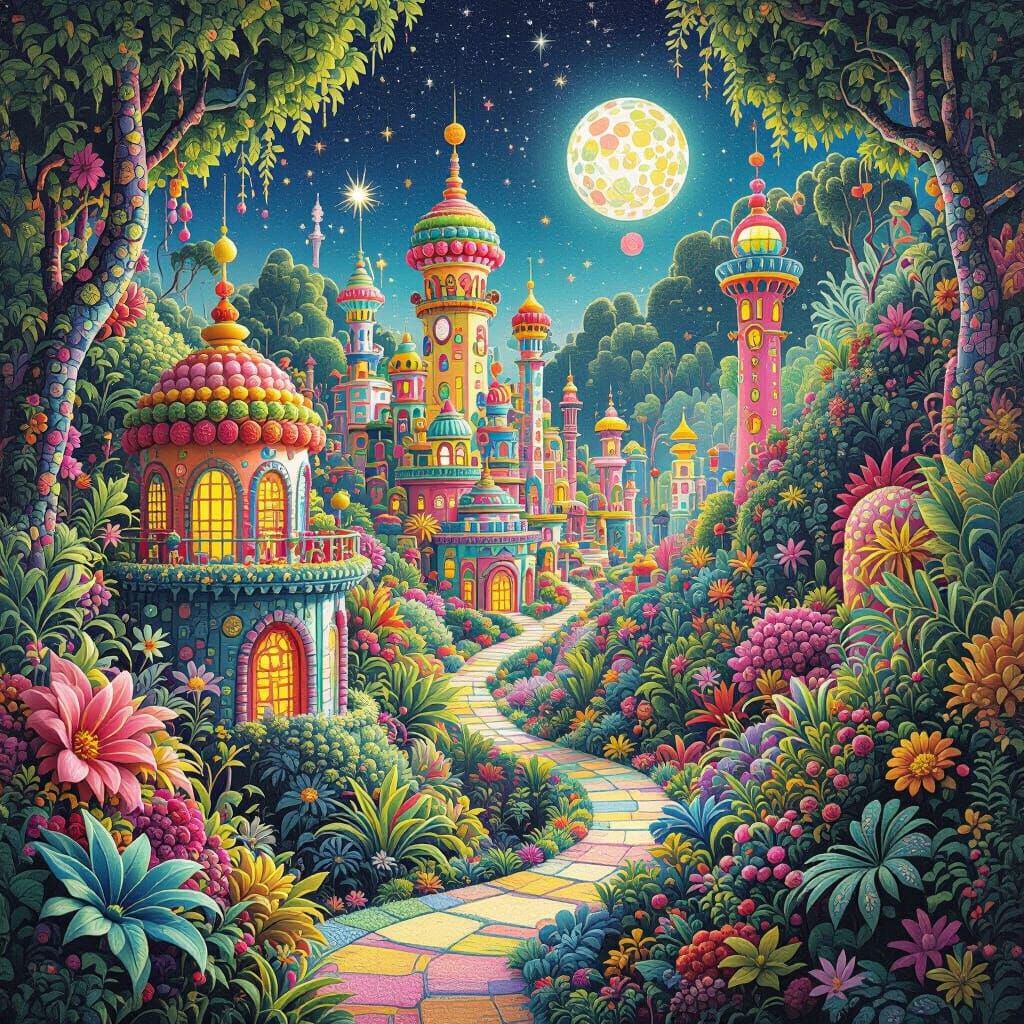 Vibrant Alien City in Bioluminescent Jungle