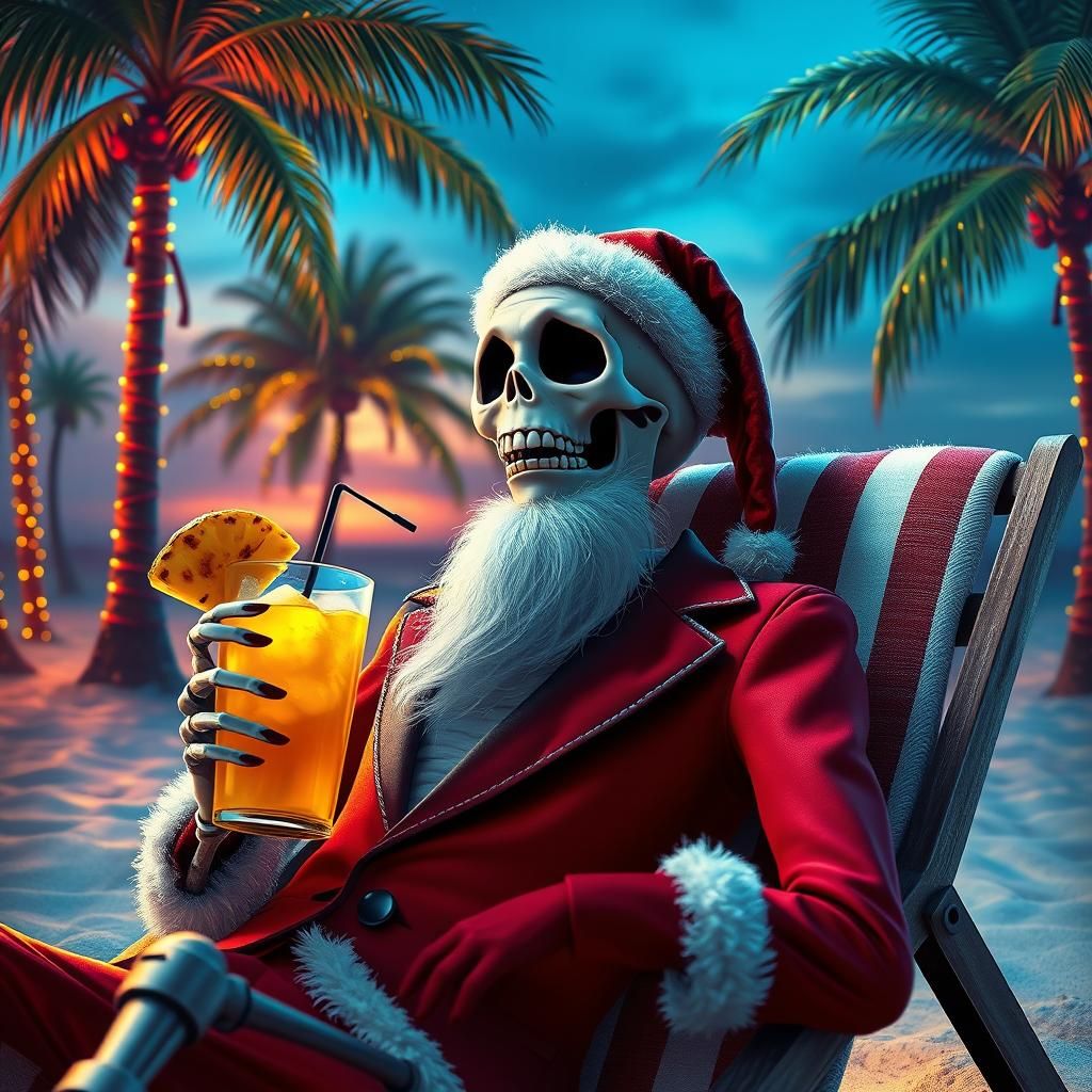 Jack Skellington as Santa on Tropical Christmas Beach