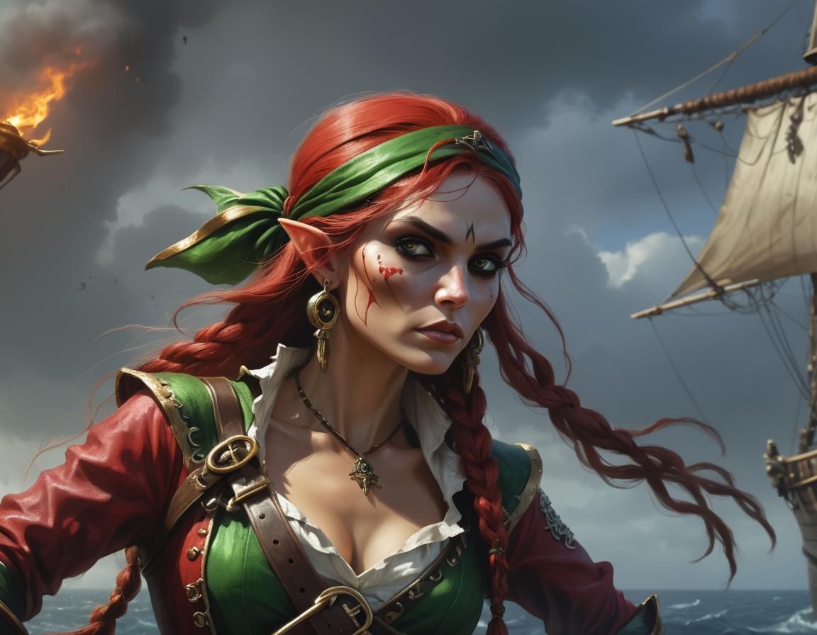 Sinister Elf Pirate Woman, Fantasy Art