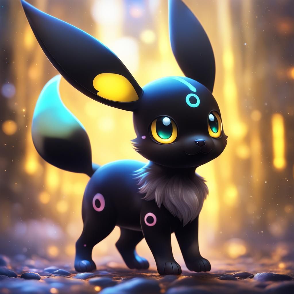 Cute Crystalline Umbreon in Hyperrealistic Splash Art