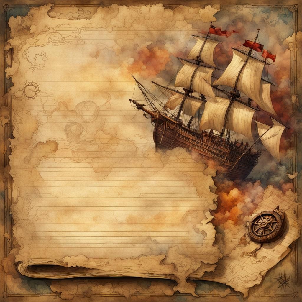 Pirate Treasure Map on Journal Page in Watercolor Style