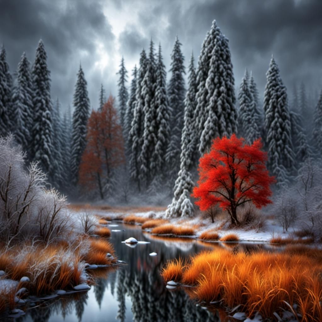 Cosmic Autumn Forest of Reflective Paint Droplets