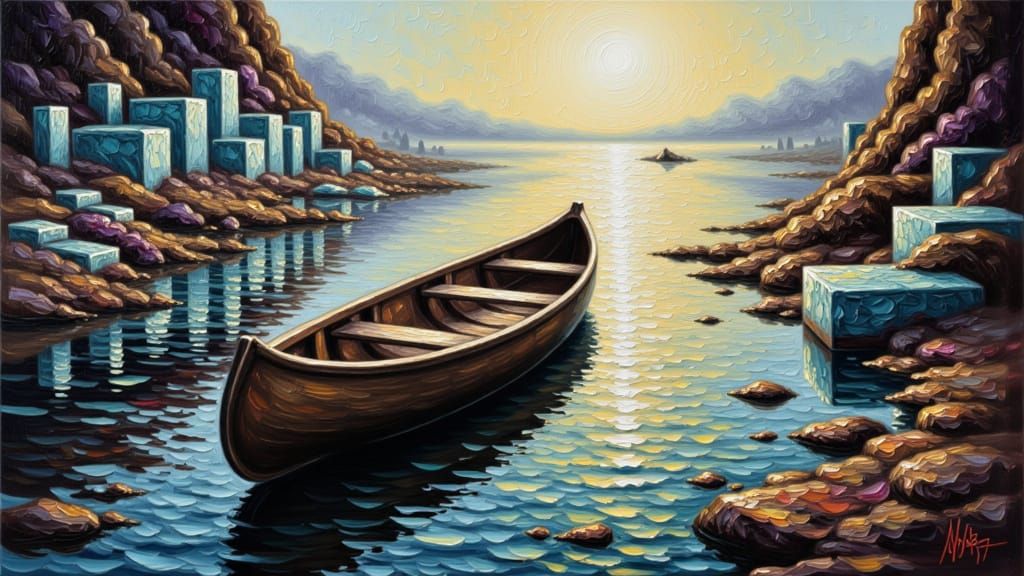 Surreal River Landscape as Impasto Oil Painting