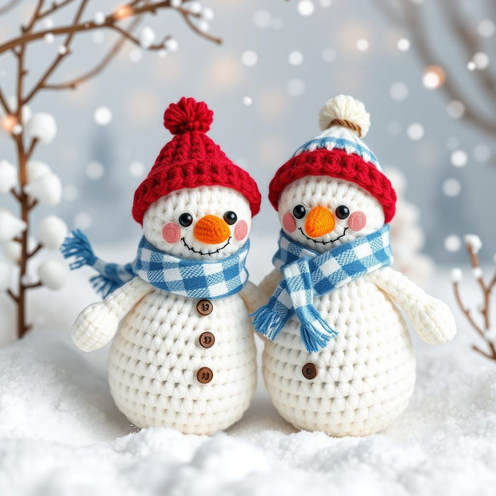 Whimsical Winter Snowmen in Folk-Art Crochet Style