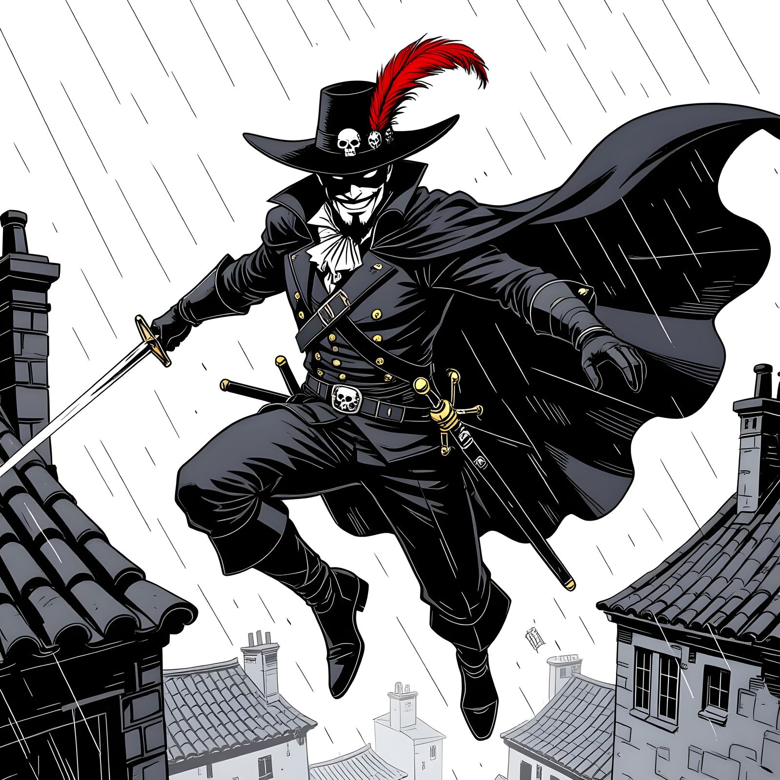 Moody Urban Fantasy Manga Illustration in Black and White