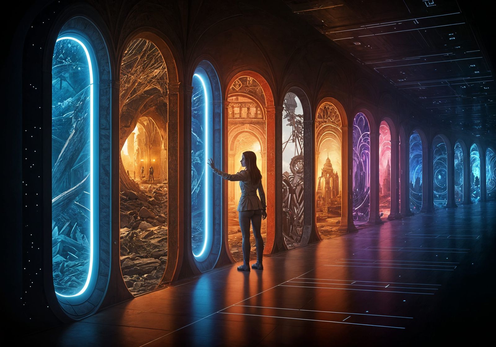 Infinite Corridor of Eras: A Hyper-Realistic Vision