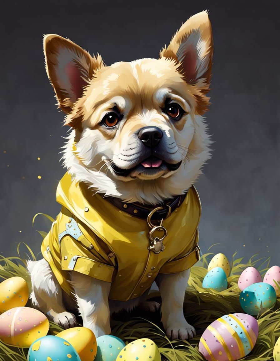 Cute Easter Pitchow Puppy in Pastel Hues