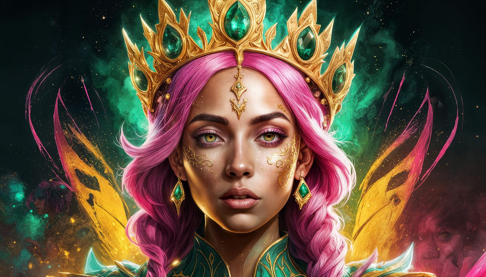 Elven Queen with Pink Hair and Nebula Crown