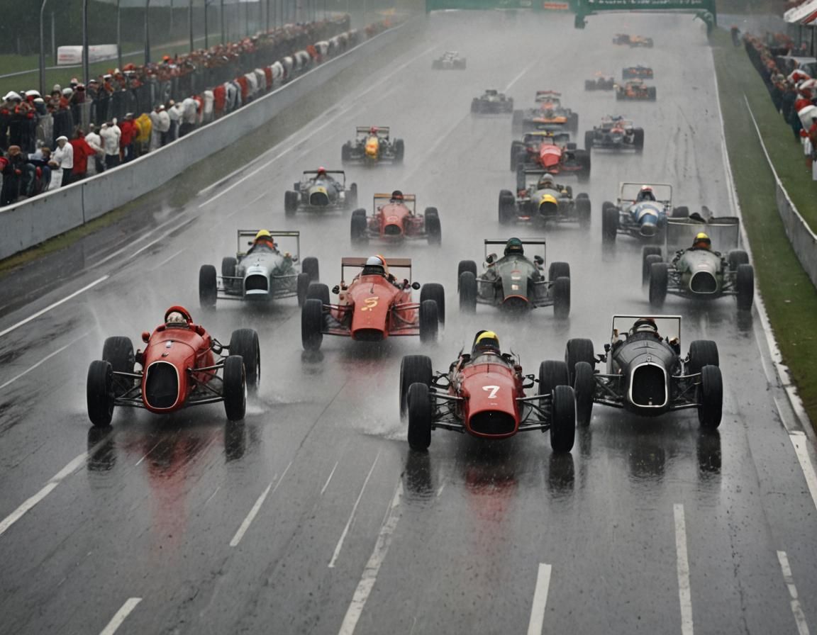 Formula 1 Race Start in the Rain