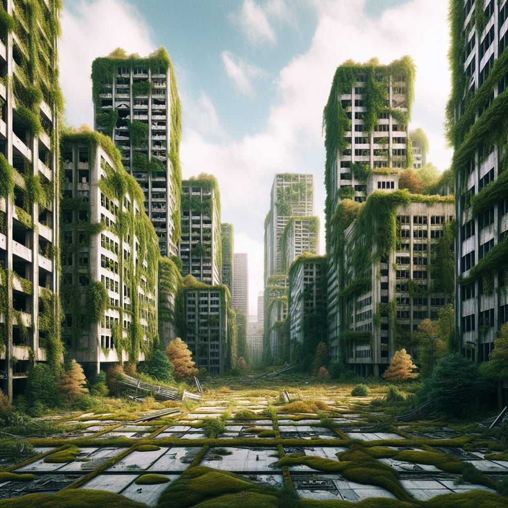 City Overgrown with Vines and Moss