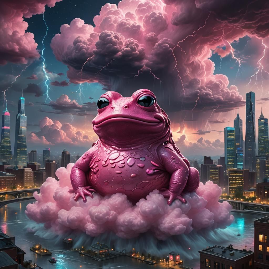 Pink Frog Emerges from Bioluminescent Storm