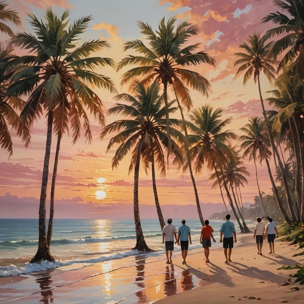 Sunset Beach: A Vibrant Oil Painting