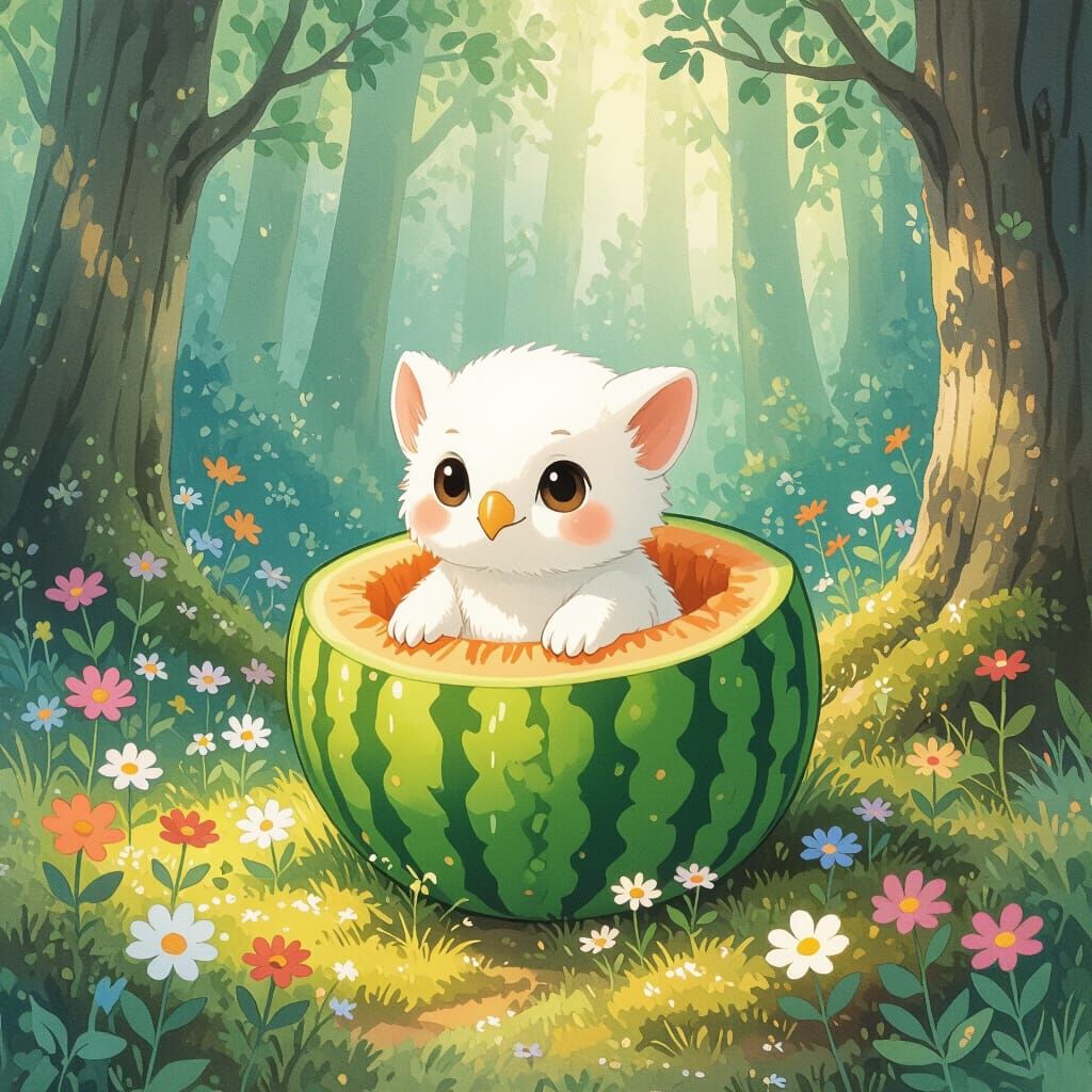 Baby Owl Hatches From Watermelon in Enchanted Forest