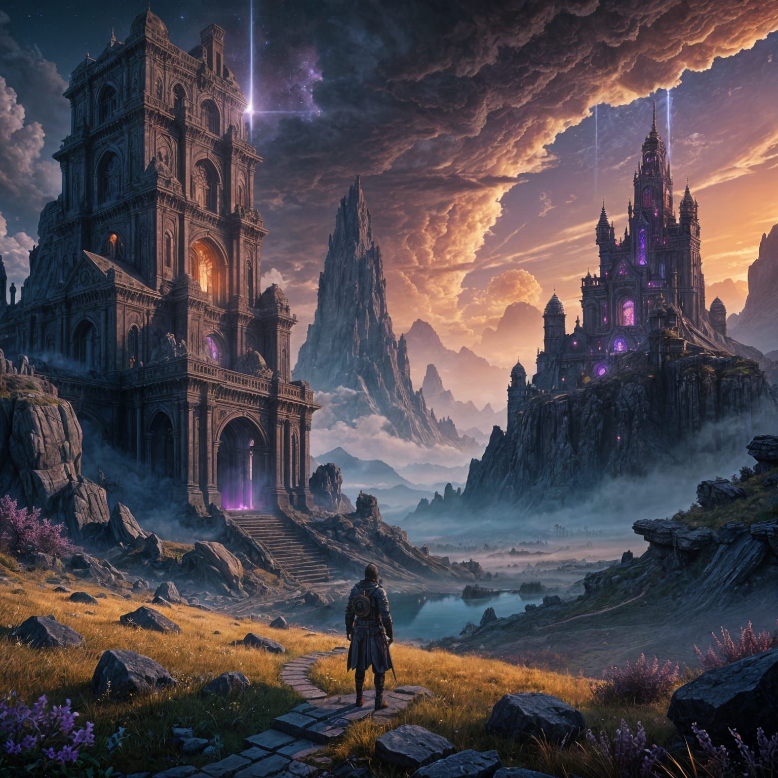 Ethereal Landscape of Spire-Topped Mountains