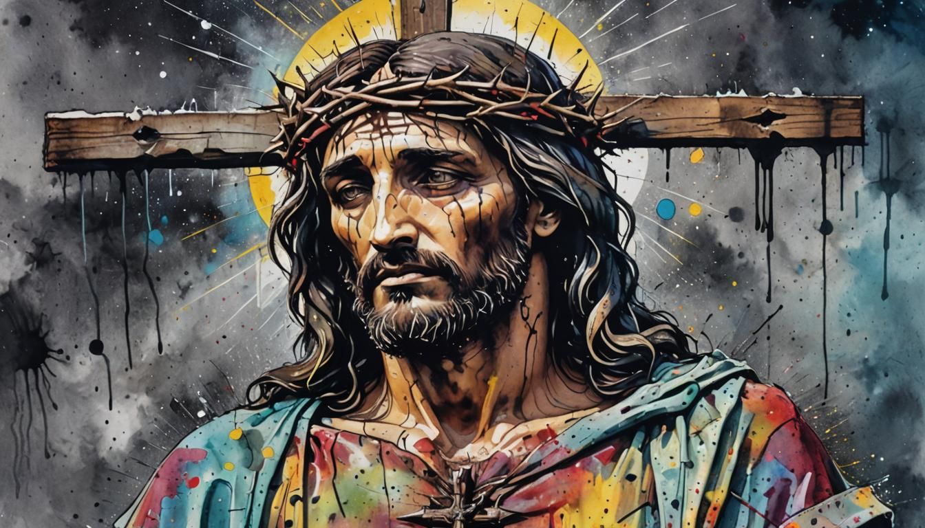 Jesus with Crown of Thorns in Pop Art Style