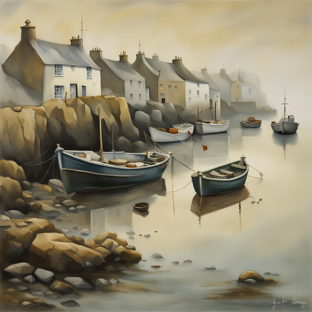 Mystical Coastal Village in Surrealist Style