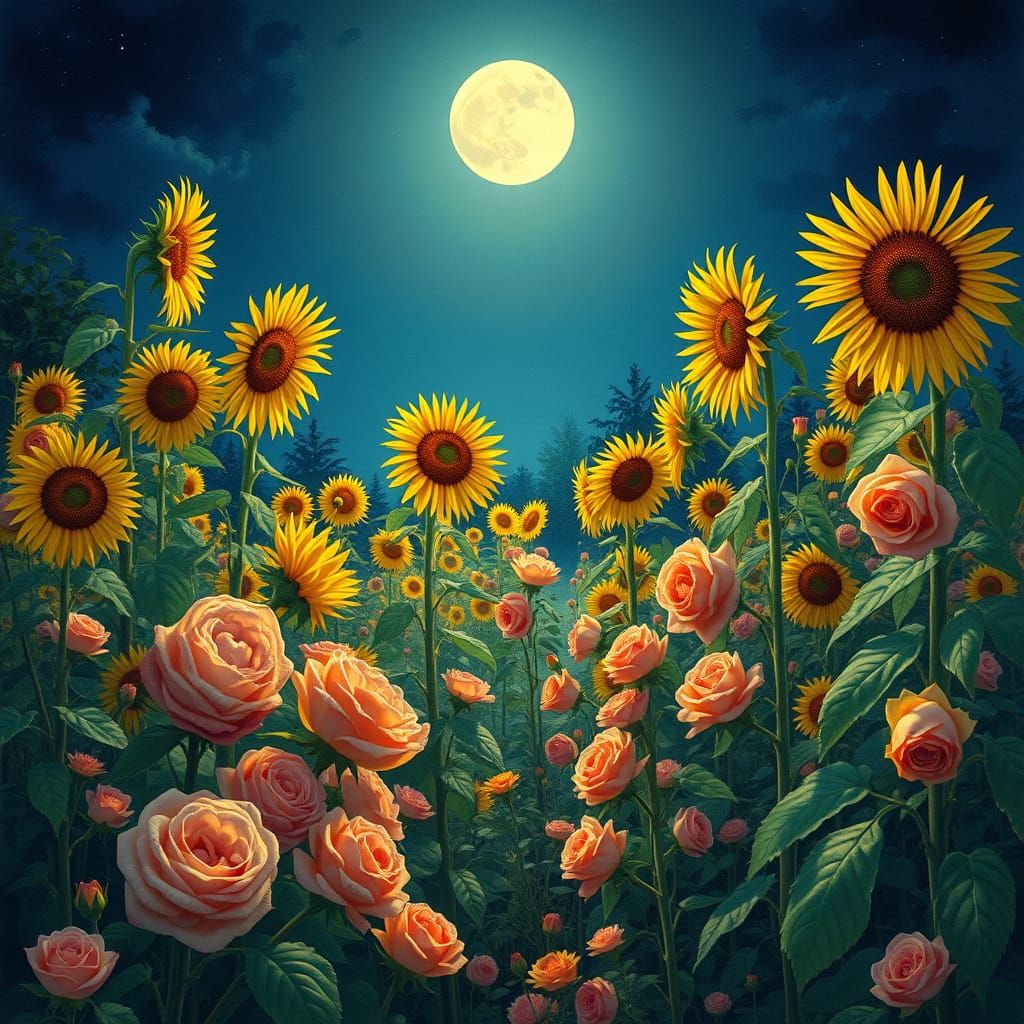 Moonlit Garden: Art Nouveau Dreamscape