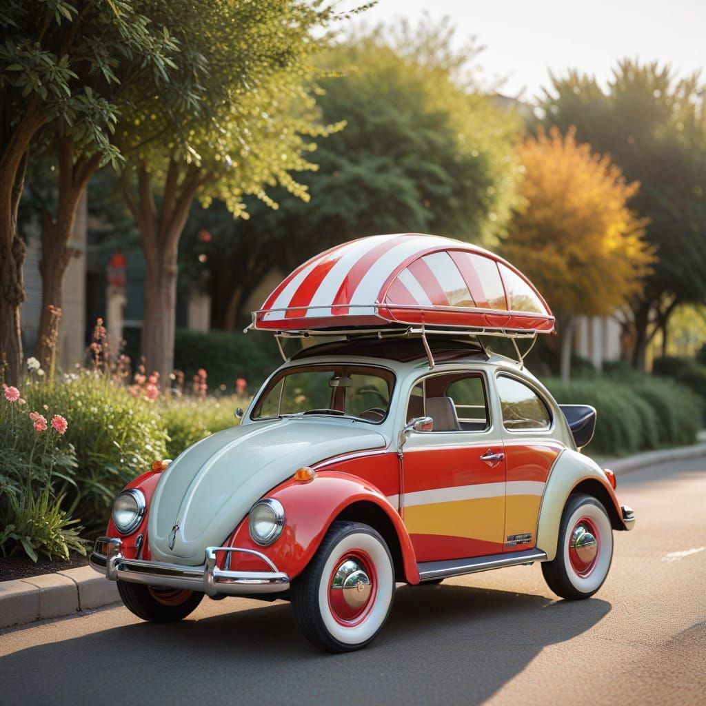 Whimsical VW Bug Stroller in Pastel Hues