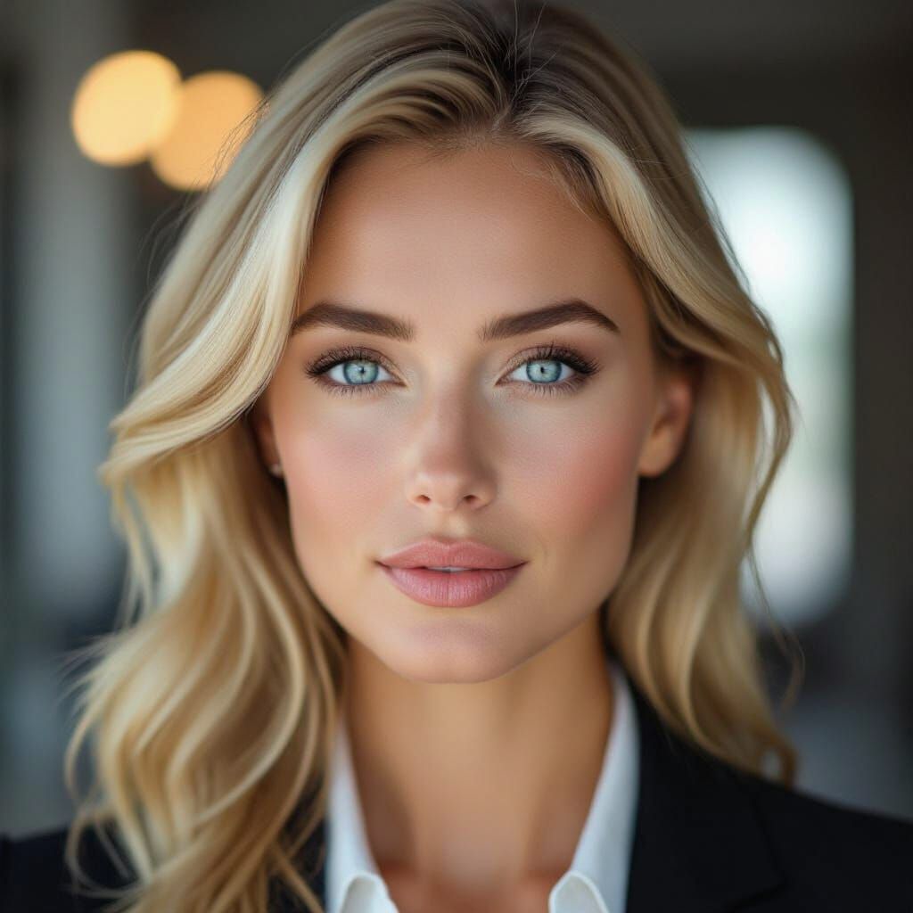 Professional Businesswoman Portrait with Striking Blue Eyes