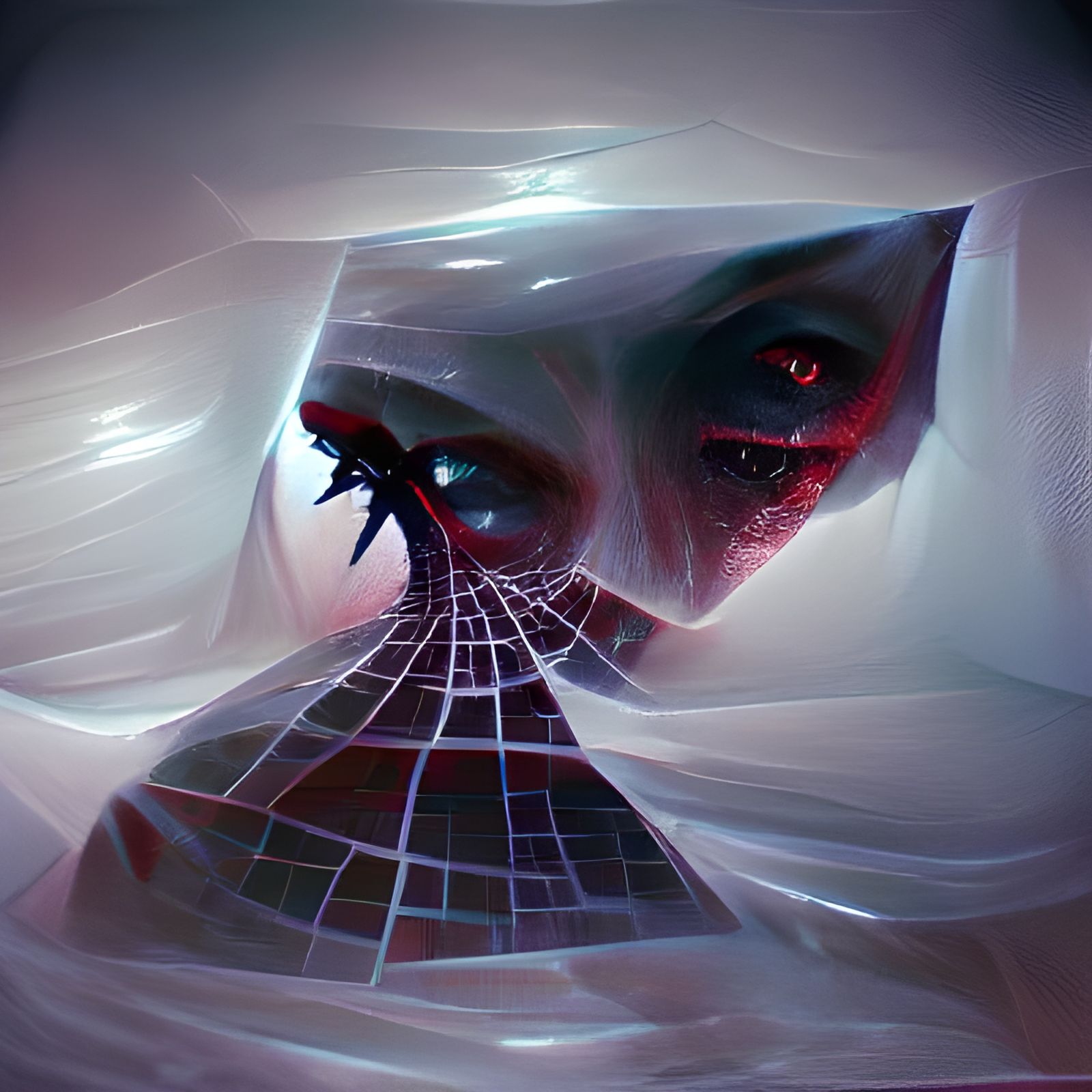 Sinister Figure Trapped in Giant Web