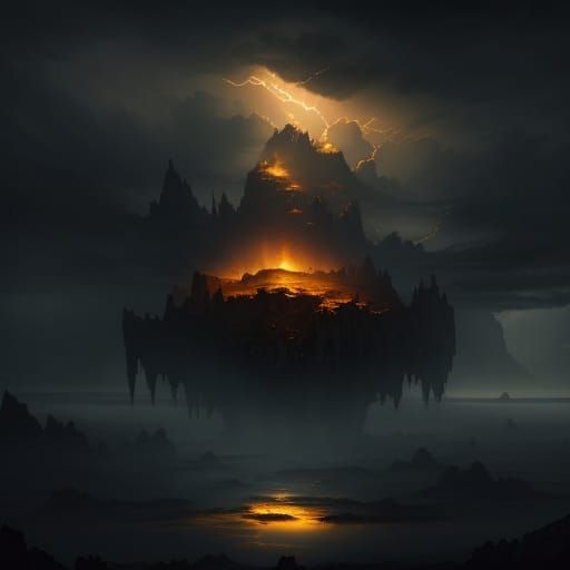 Stormy Floating Island in Dreamlike Digital Art