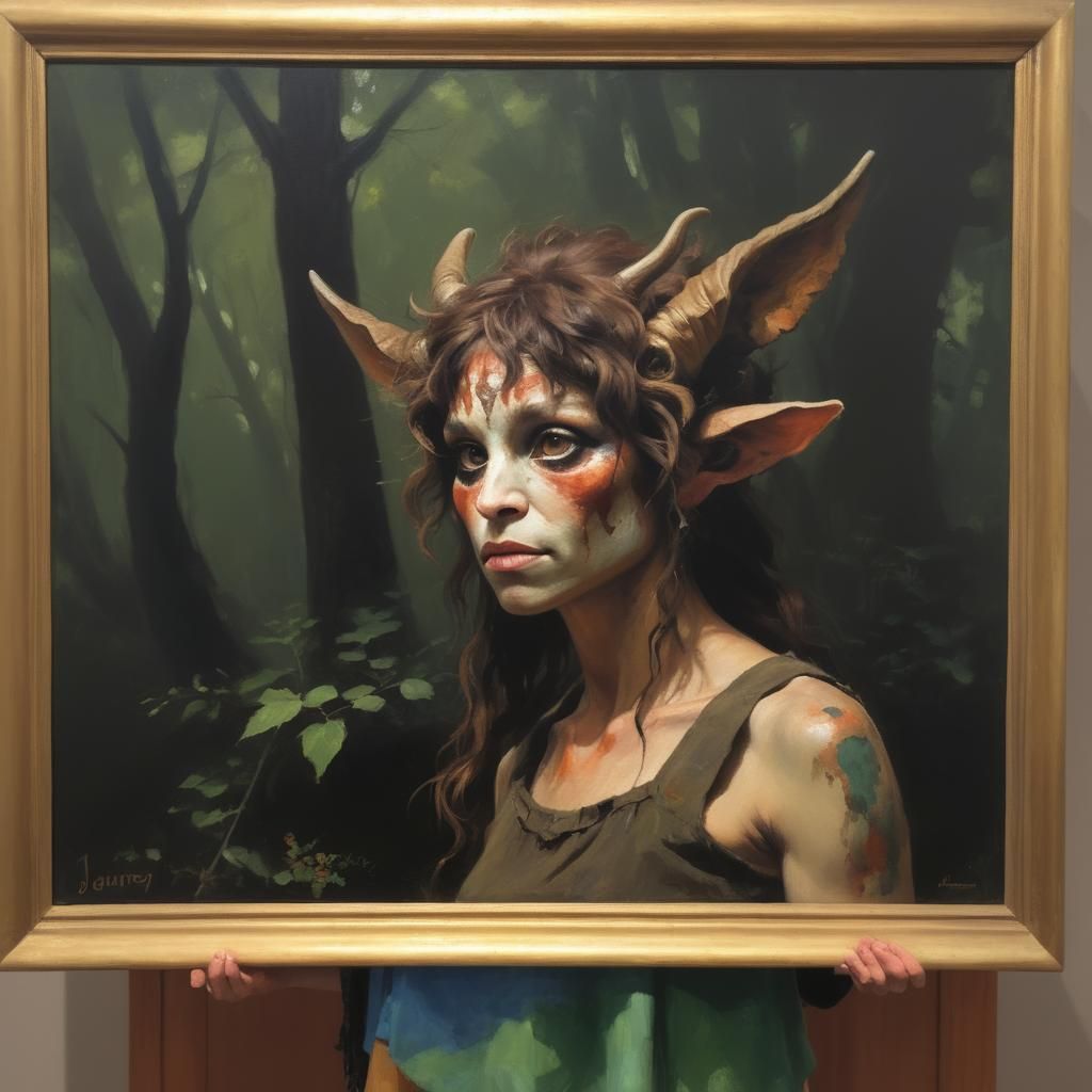 Faun Woman Portrait in Oil Painting Style