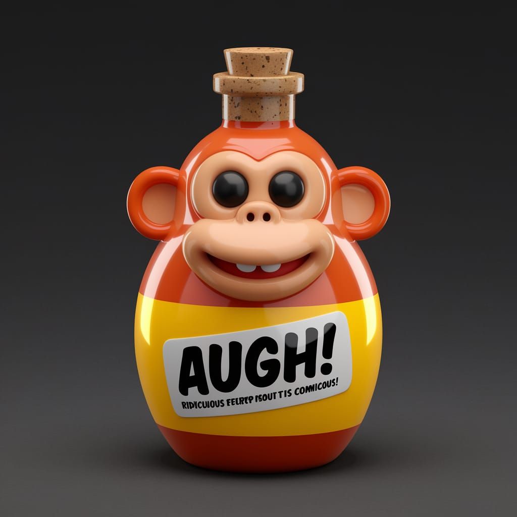 Vibrant Monkey Potion Bottle in Whimsical Style