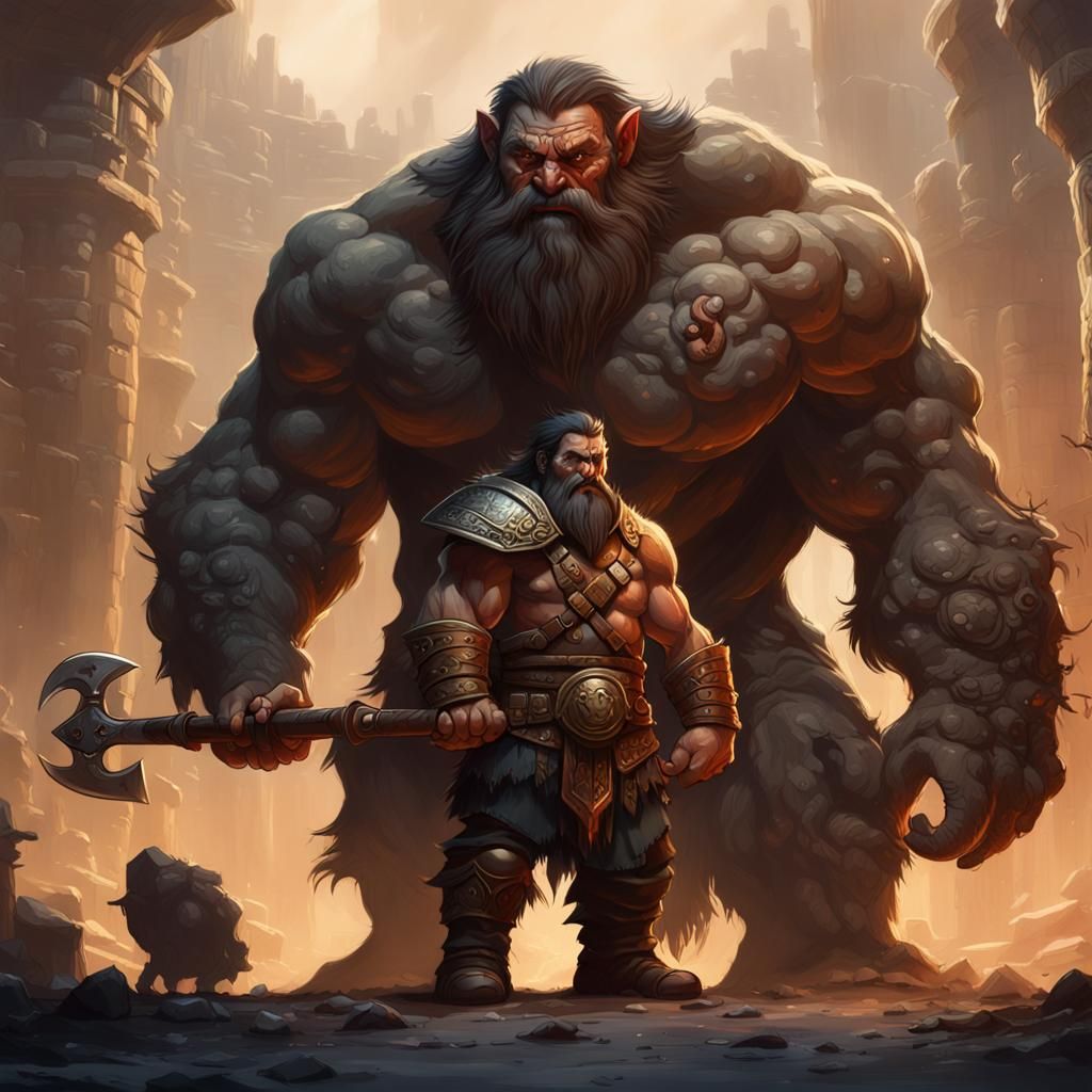 Barbarian and Halfling Friend in Dark Fantasy Style