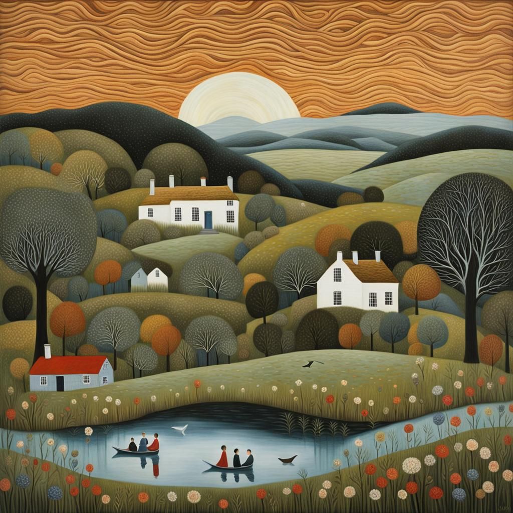 Surreal Blended Figures in Dreamscape Landscape