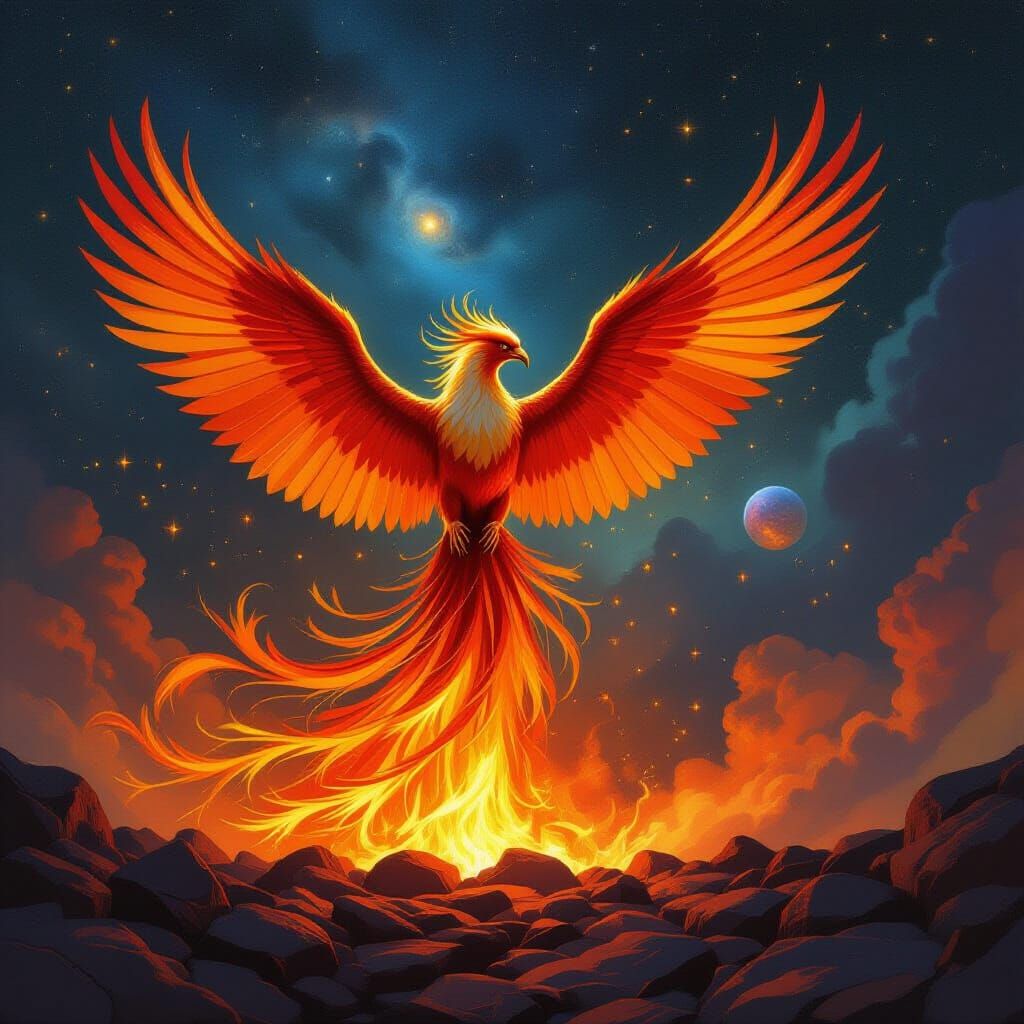 Majestic Phoenix Erupts From Embers in Cosmic Nebula