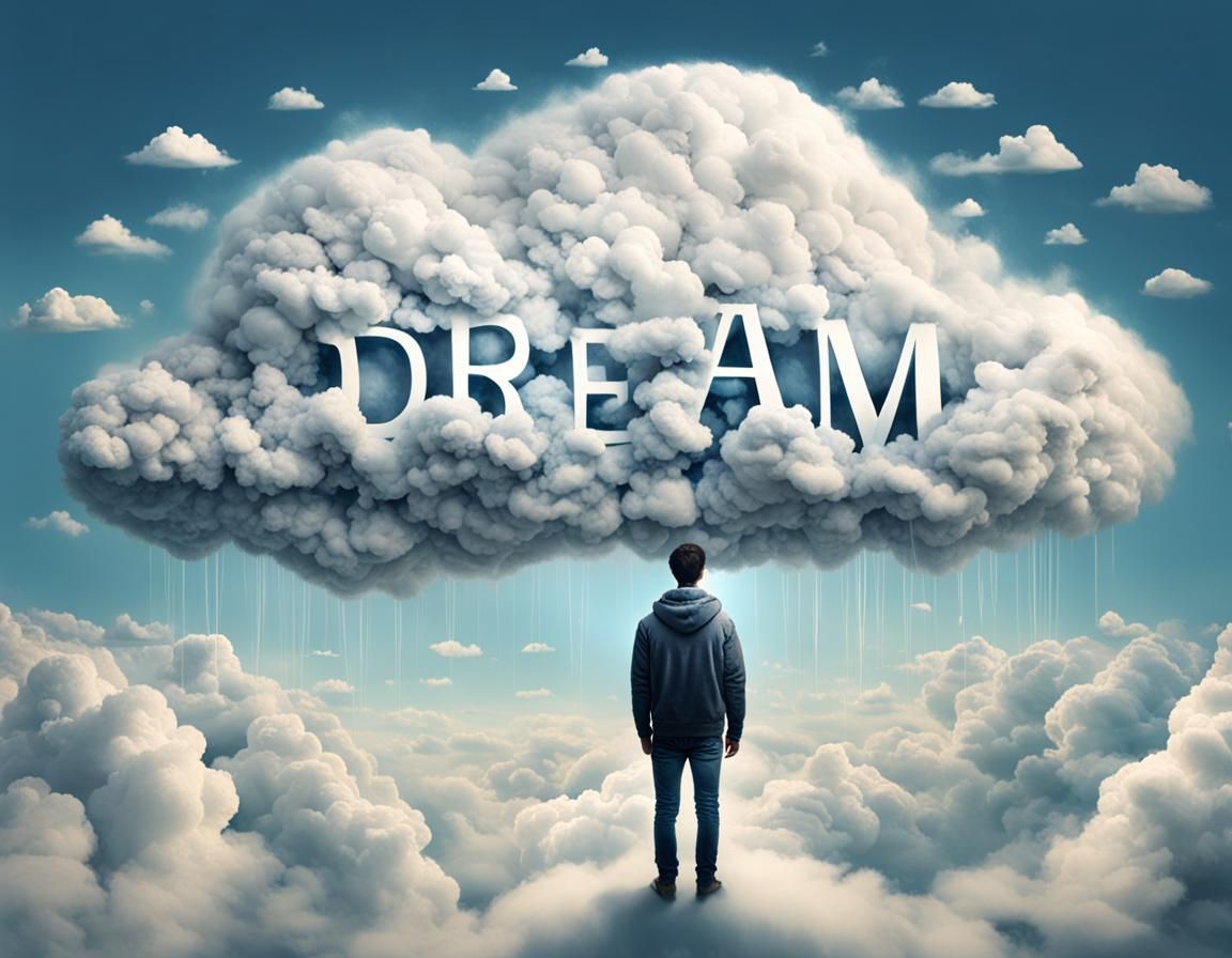 Dreamy Person on Cloud with "DREAM" Word