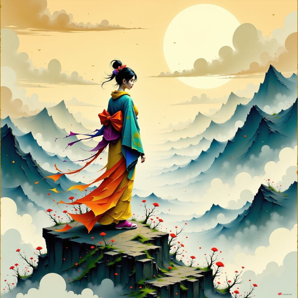 Ototachibana in Heian Kimono on Misty Peak