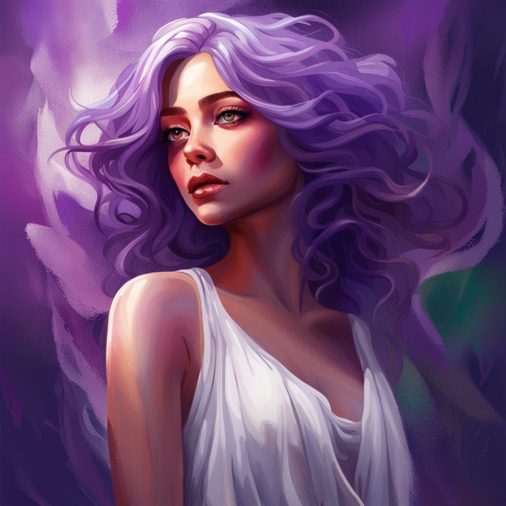 Purple-Haired Woman in Colorful Digital Portrait