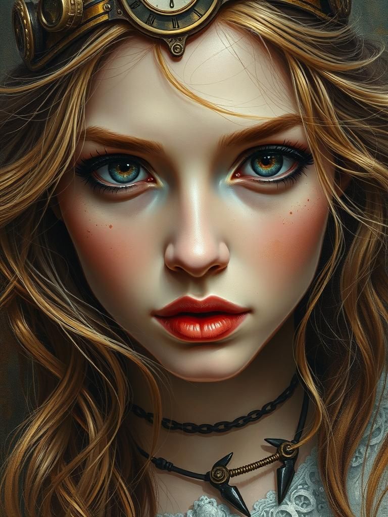 Steampunk Sorceress Portrait in Post-Impressionist Style