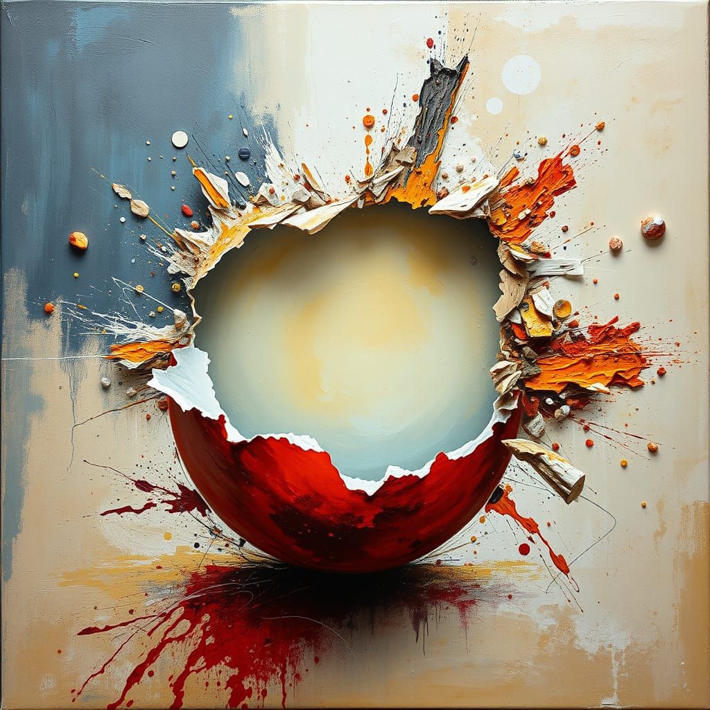 Surrealist Square Explosion in Impasto Style