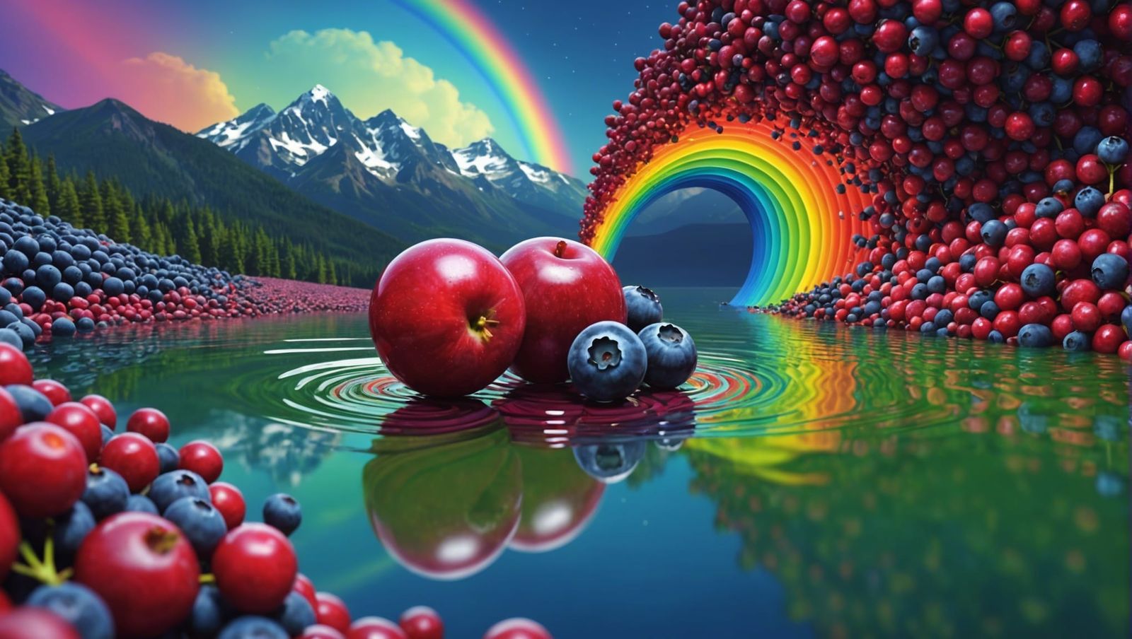 Cranberry and Blueberry Embrace Under Lightning