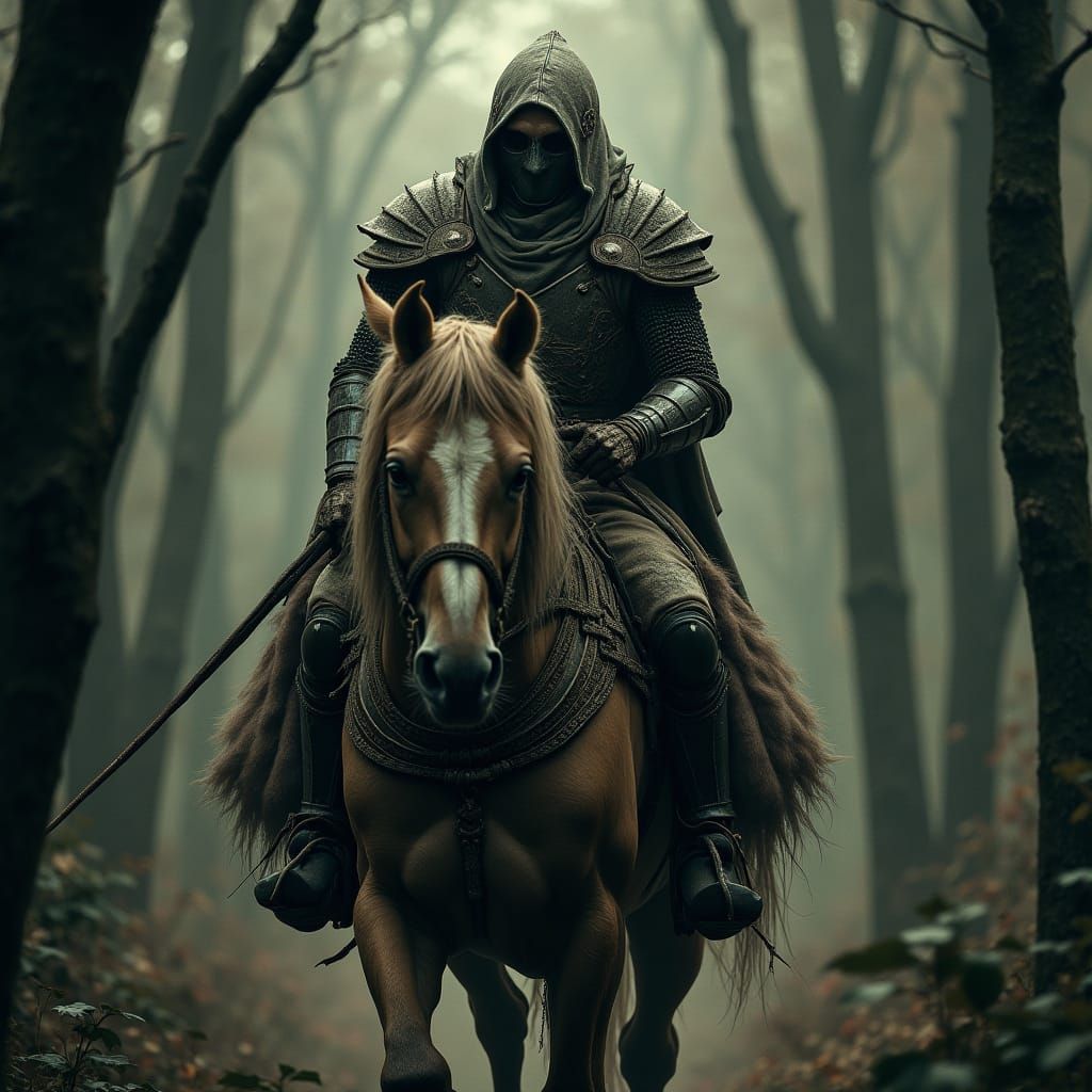 Tarnished Knight Rides Through Dark Fantasy Forest