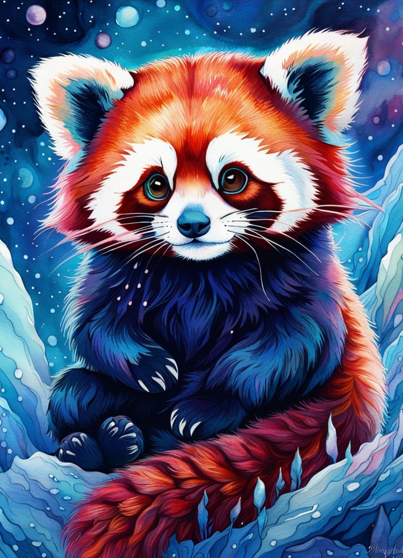Adorable Red Panda Watercolor in Anime Style