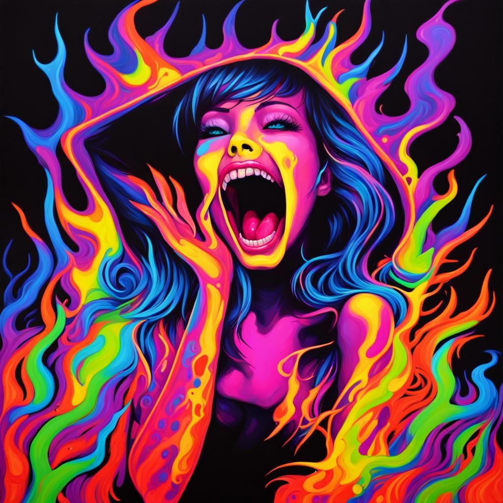 Neon Shadow Scream in Blacklight Paint Style