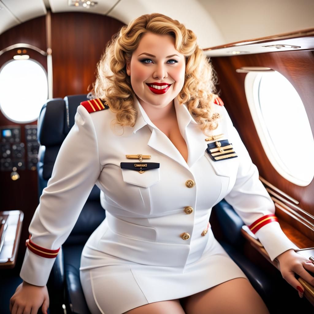 Attractive Plus-Size Pilot in Private Jet Cockpit