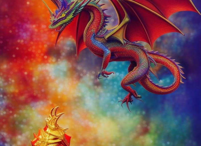 Intricate Dragon of Abundance in Mixed Media