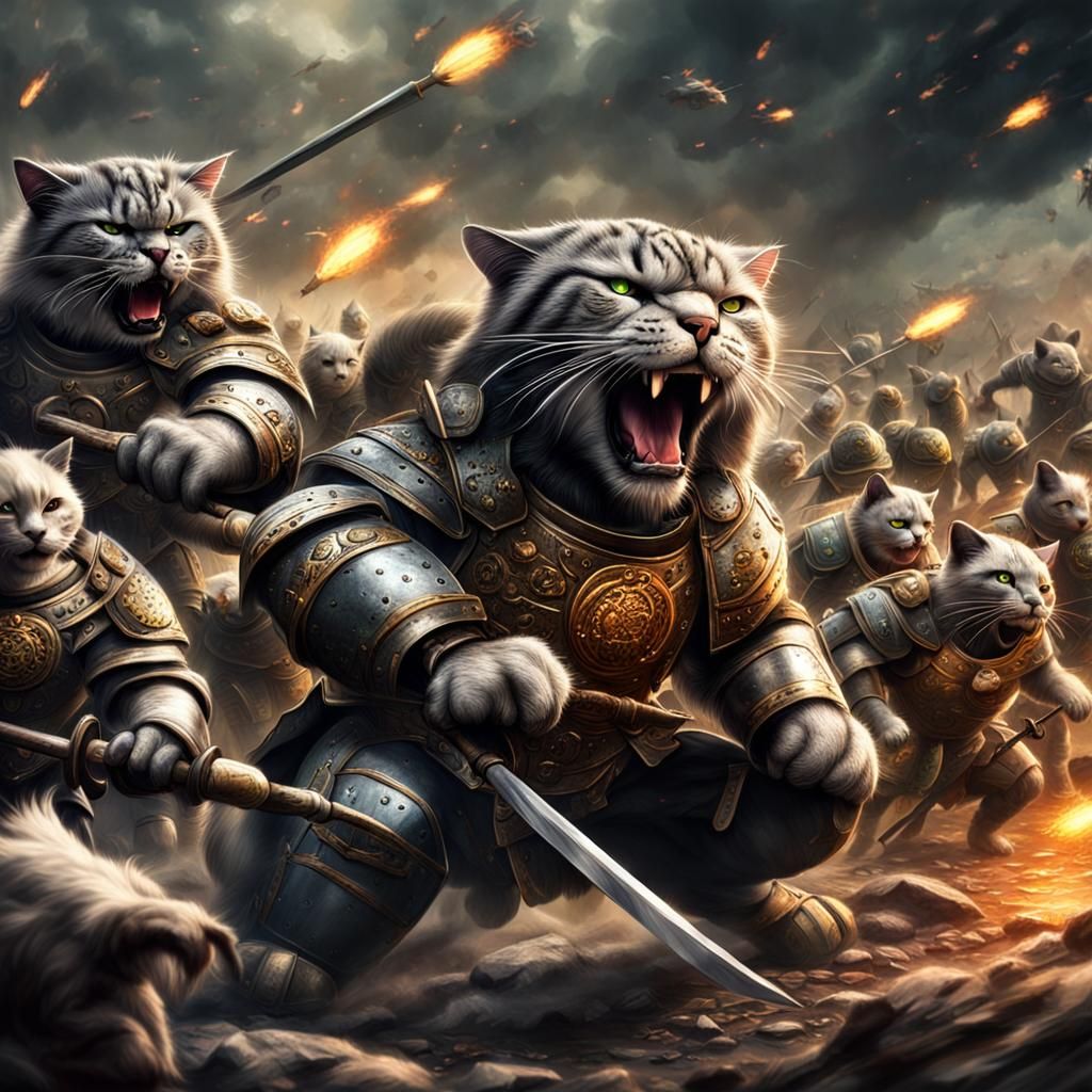 Hyperrealistic Battle Cats in Cinematic Composition