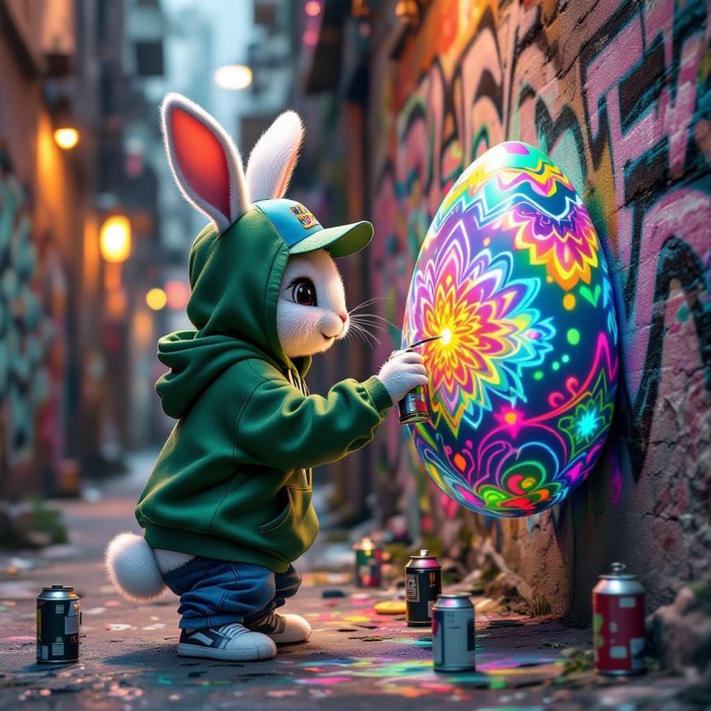 Urban Easter Bunny in Vibrant Street Art