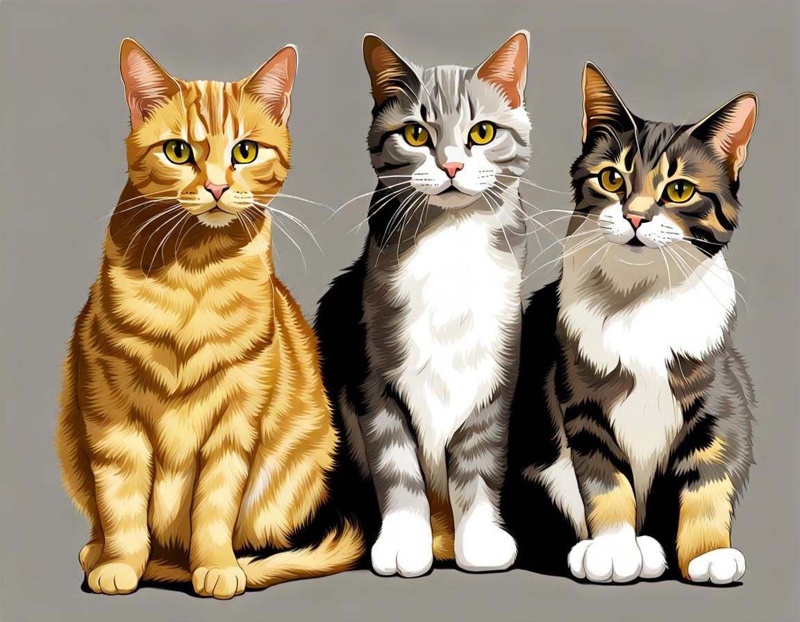 Three Tabby Cats: Gray and Gold
