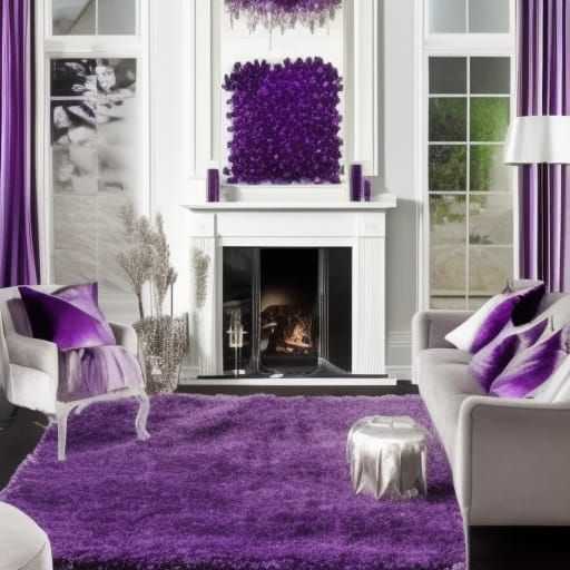 Amethyst cluster purple living room with regal purple rugs and regal purple tapestries and purple candles and purple cry...