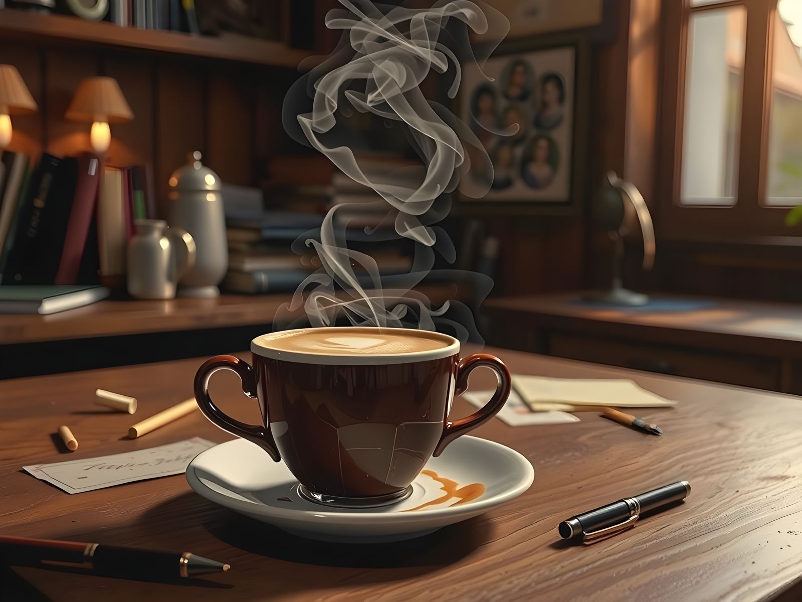 A Steaming Cup of Coffee on a Cozy Desk